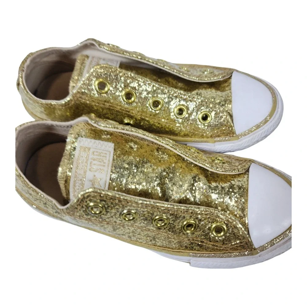 Converse Chuck Taylor All Star Gold Glitter Slip On Youth Sneakers 364687C Sz 12
